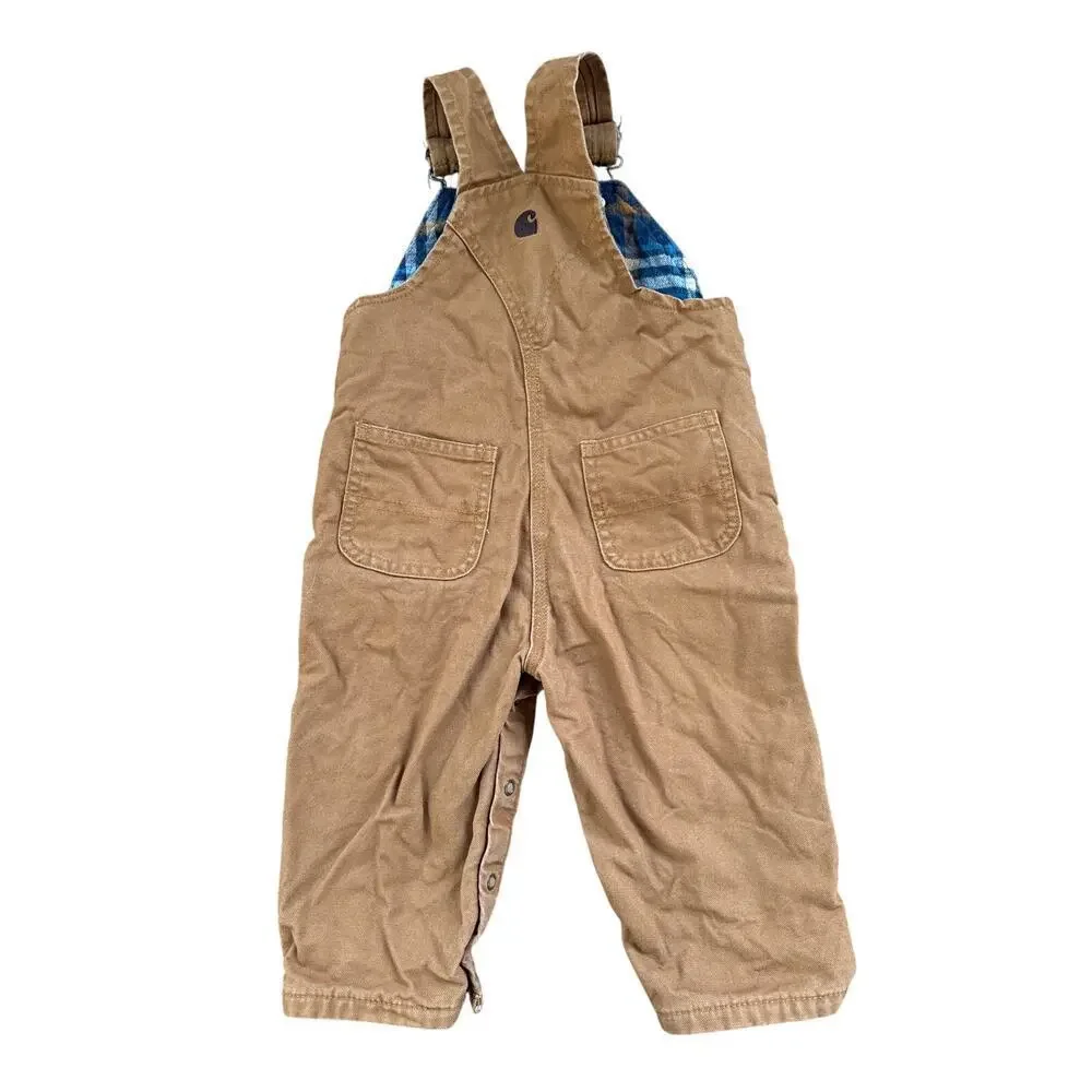 Baby Carhartt Duck Bib Overalls Brown 100% Cotton Fleece Lined Size 12 months